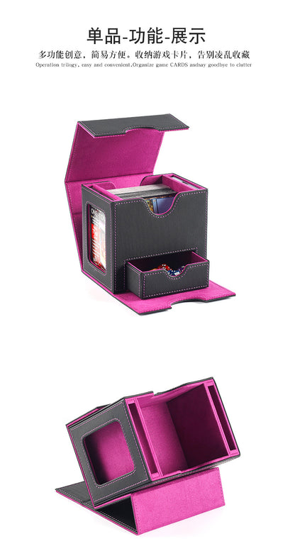 Magnetic PU Vertical Double Deck Box with View Window & Detachable Dice Drawer for PTCG CCG OCG TCG 35PT Slabs