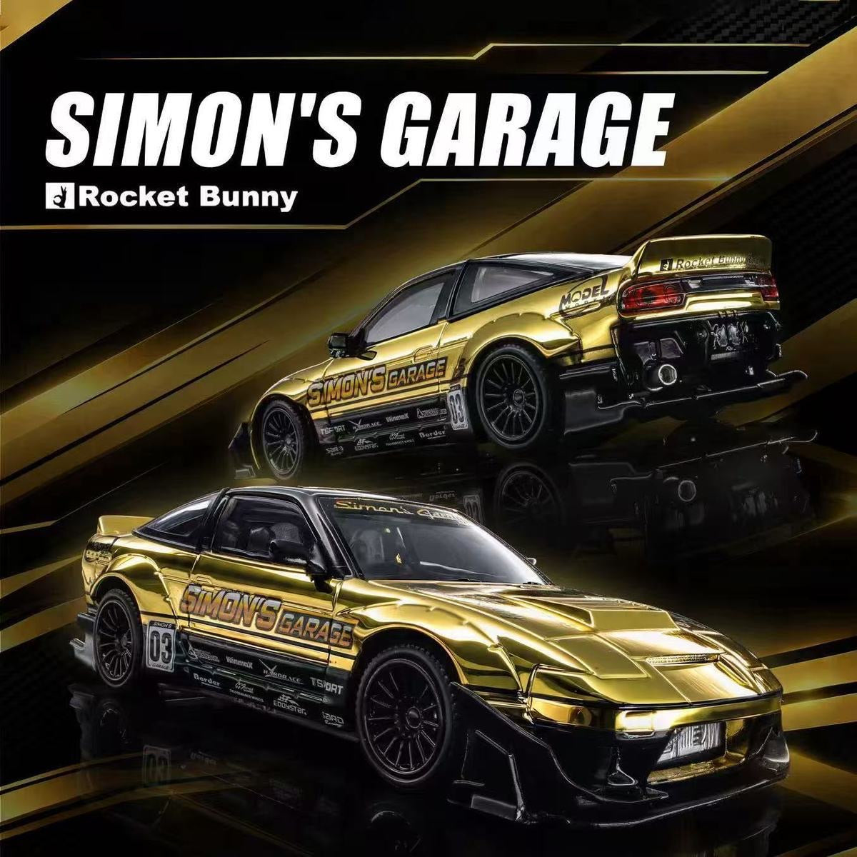 Model Model 1/64 180SX Rocket Rabbit Bunny Coating Co branded Simon's Garage Foshan APAxpo Exhibition Edition Diecast Model Car