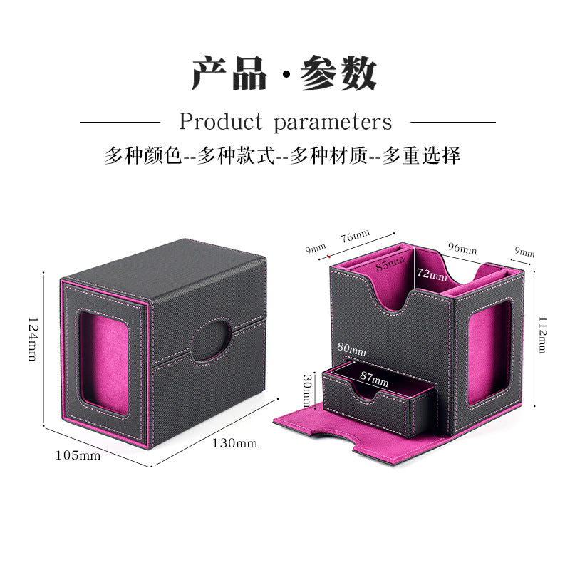 Side-Loading Window Card Deck Box 100+ PU Leather Magnetic TCG Card Storage