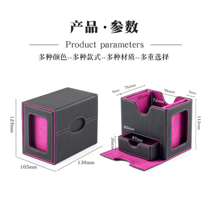 Side-Loading Window Card Deck Box 100+ PU Leather Magnetic TCG Card Storage