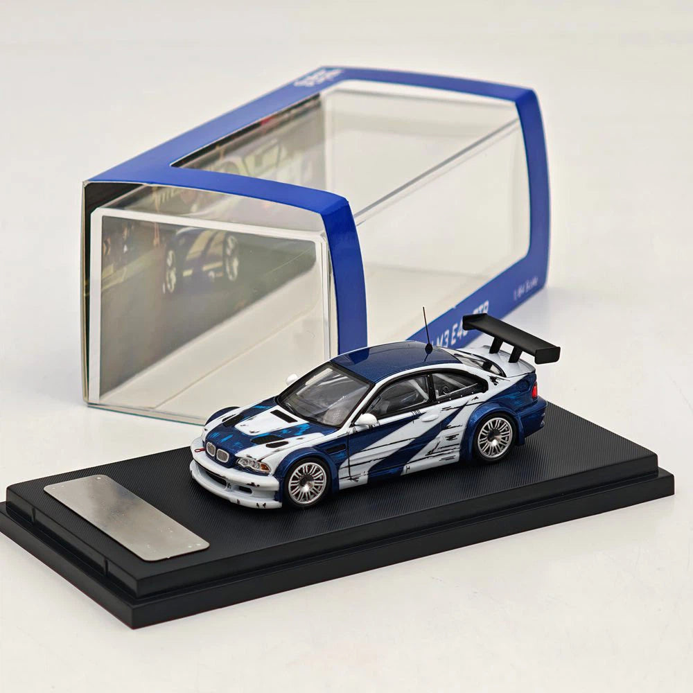Ghost Player 1:64 E46 M3 GTR NFS Blue/White Manga Paint Openable Hood & Trunk Diecast Model Car Limited Collection