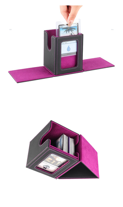 Portable Magnetic PU Deck Box Vertical Side Loading with Front View Window for TCG CCG Trading Cards