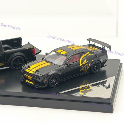GT SHOW 1:64 Shelby F150 & Hellcat Black/Gold "American Power" livery Diecast Metal Limited Edition