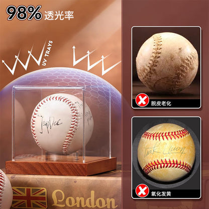 Acrylic Baseball Display Case with Solid Wood Base, UV Protected Holder