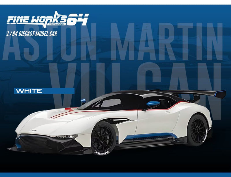 Pre-sale Fine Works64 1:64 Aston Martin Vulcan Diecast Model Car Opening Hood, Metal Base & Rubber Tires Limited Edition 999 Units (Available in Martini Green/Matte Black/Metallic Red/Pearl White)