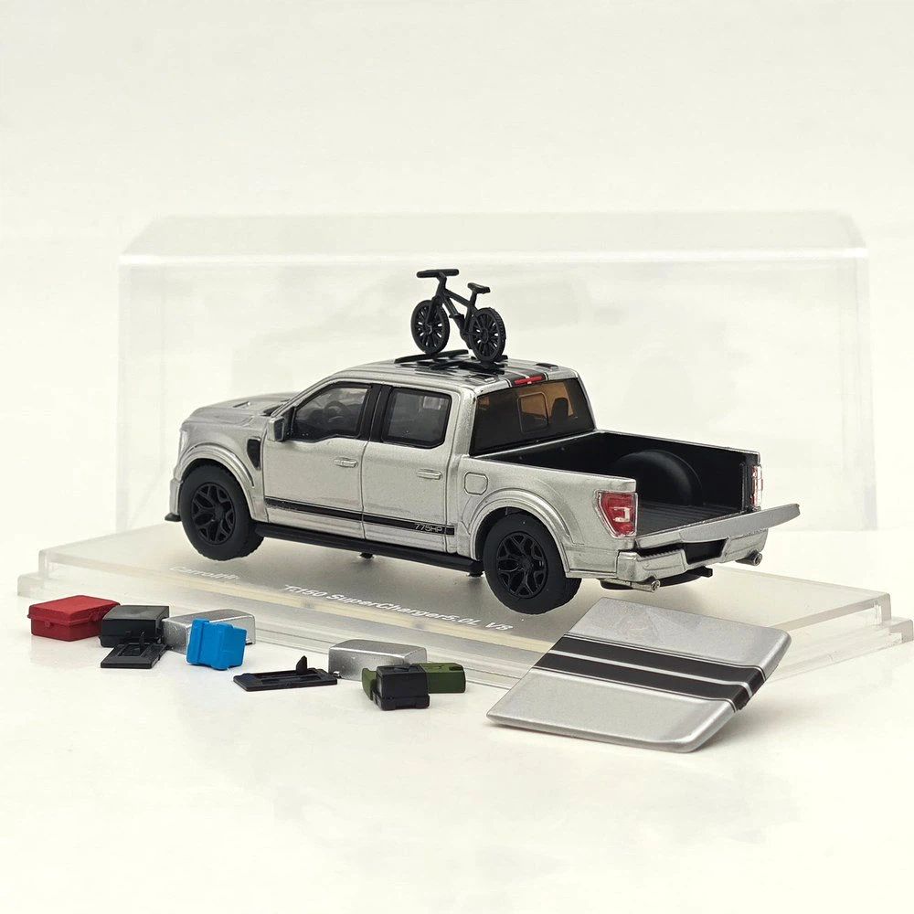 Fine Works64 x Mini Kars 1/64 F-150 Carroll Shelby Pickup Sport Truck Model Silver Gray Stripe Diecast Model Car Collection - with Accessories