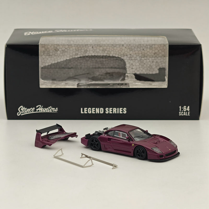 1/64 Stance Hunters Ferrari F40 Legend Series Open Tail Gate Purple Diecast Car