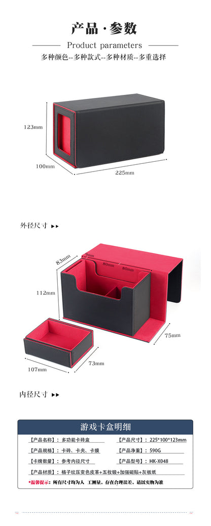 Multi Functional PU Card Storage Box Magnetic Closure with Display Window & Removable Dice Compartment for Hard Card Slabs