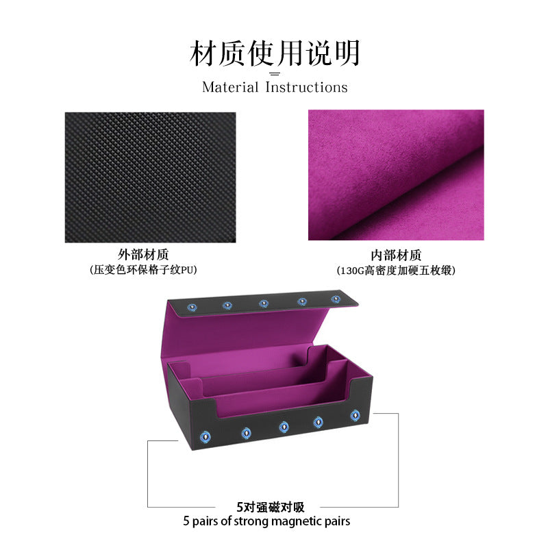Large PU Leather TCG Deck Box Magnetic Closure, Removable Dice Tray & Card Slots