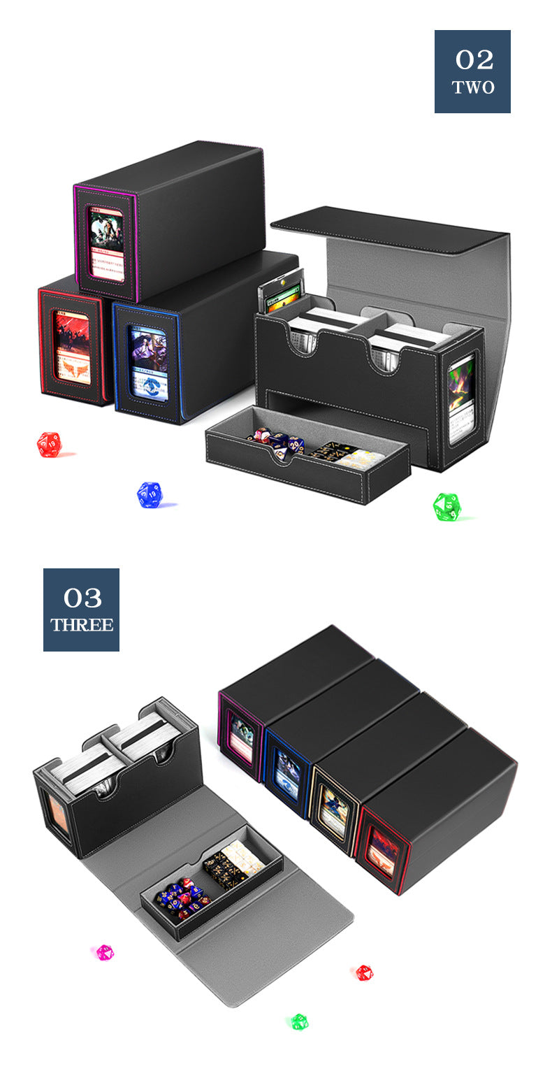 Magnetic PU Dual Slot Card Deck Box with Display Window & Detachable Dice Drawer for PTCG CCG OCG TCG