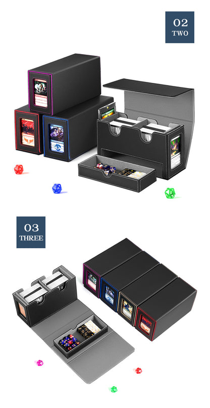 Magnetic PU Dual Slot Card Deck Box with Display Window & Detachable Dice Drawer for PTCG CCG OCG TCG