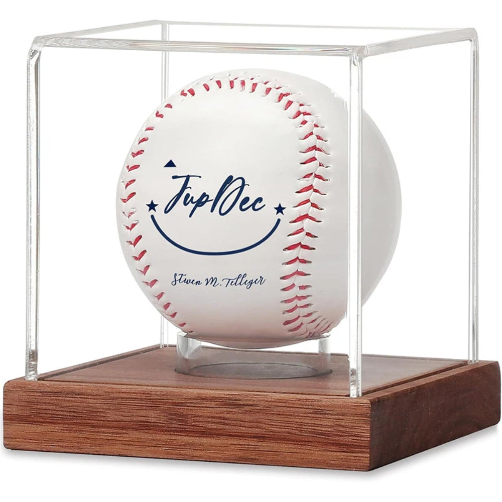 Acrylic Baseball Display Case with Solid Wood Base, UV Protected Holder