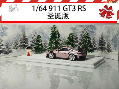 MODEL-J 1:64 911 992 GT3 RS Christmas Scene Diecast Toys Car Models Miniature Hobby Collection Gifts