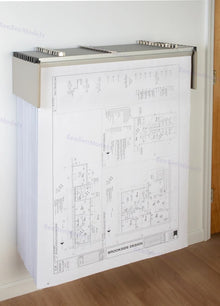 BrooksideDesign Vertical Blueprint Storage Drop Lift Wall Rack (Model DLWC) - Compact Design, 12 Clamps (18"-42") Capacity, Easy Access, 15" from Wall, 1200 Sheets, Sand Beige Finish