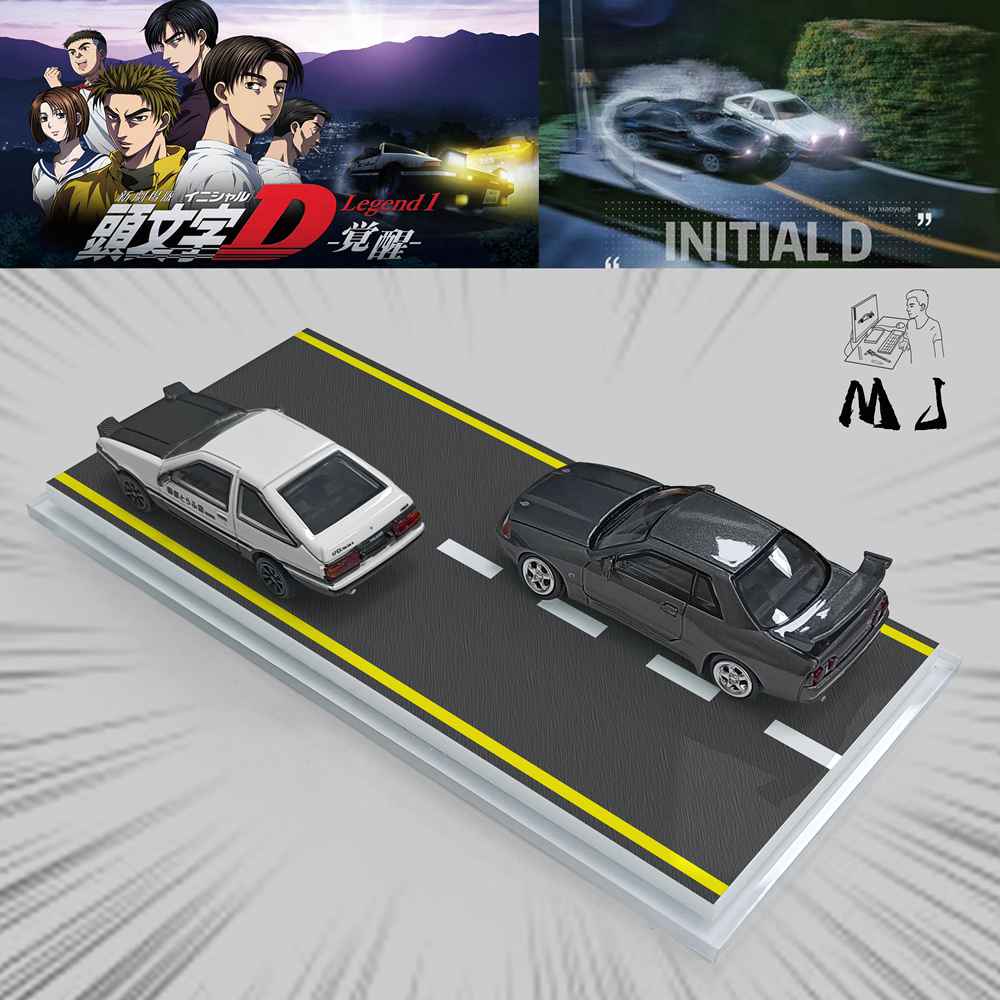 MJ 1:87 Initial D Toyota AE86 &amp; Nissan GTR32 Modèles miniatures en plastique Jouets Voiture Hobby Collection Cadeaux
