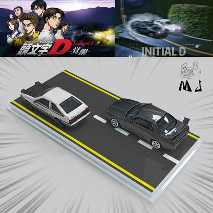 MJ 1:87 Initial D Toyota AE86 &amp; Nissan GTR32 Modèles miniatures en plastique Jouets Voiture Hobby Collection Cadeaux