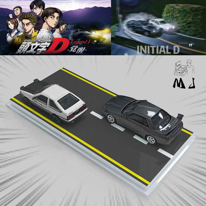 MJ 1:87 Initial D Toyota AE86 & Nissan GTR32 Plastic Miniature Models Toys Car Hobby Collection Gifts