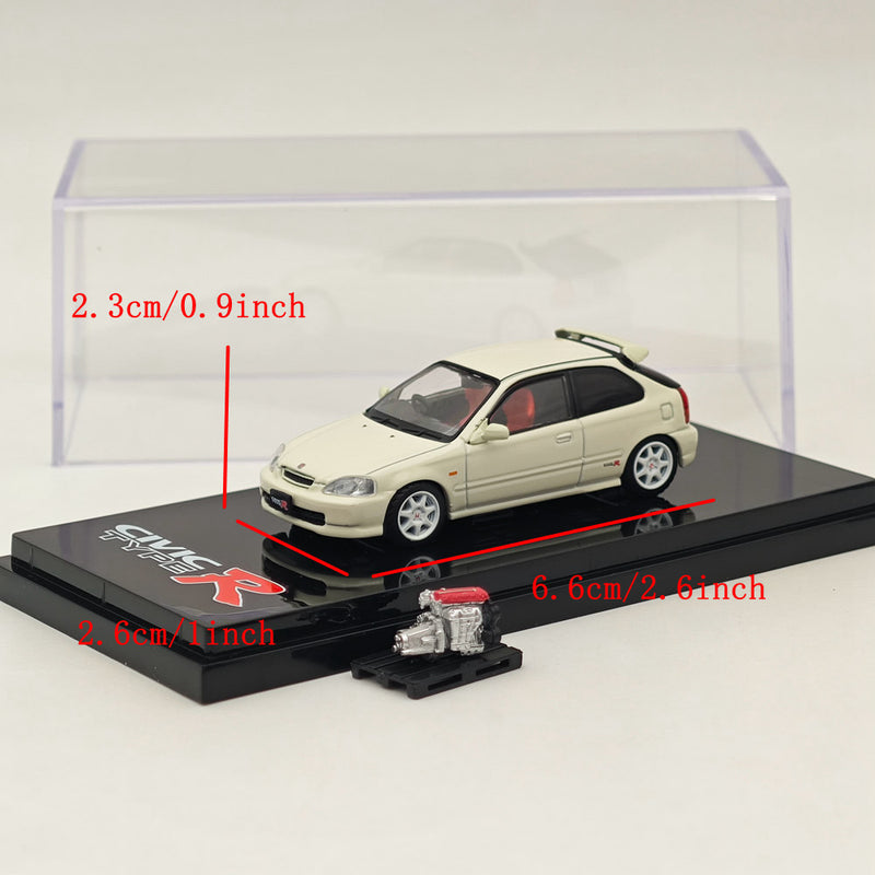 Hobby Japan 1/64 Honda CIVIC TYPE R (EK9) 1997 Championship White with Engine HJ643016AW Diecast Models Car Collection