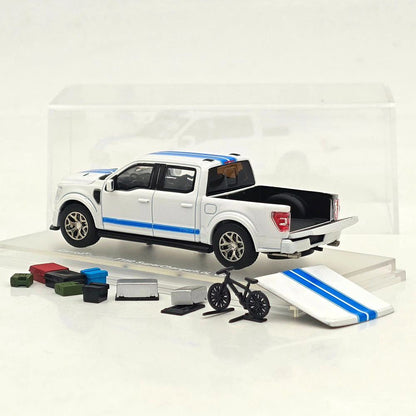 Fine Works64 x Mini Kars 1/64 F-150 Carroll Shelby Pickup Sport Truck Model Pearl White Stripe Diecast Model Car Collection - with Accessories