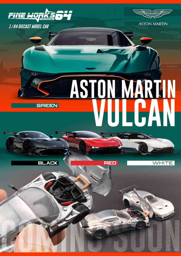 Pre-sale Fine Works64 1:64 Aston Martin Vulcan Diecast Model Car Opening Hood, Metal Base & Rubber Tires Limited Edition 999 Units (Available in Martini Green/Matte Black/Metallic Red/Pearl White)