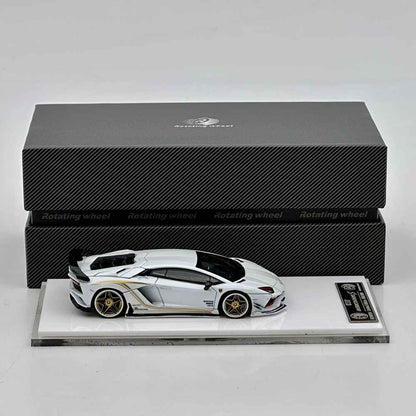 Rotating Wheel 1/64 Aventador S Rowen Supercar White Diecast Alloy Collectible Model Car