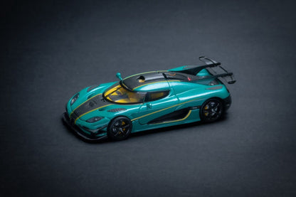 MJ 1/64 Koenigsegg One:1 Metal Green Alloy Car Model - Rear Hood Opens