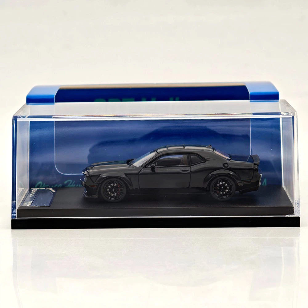 SH 1:64 Challengr SRT Hellcat Pitch Black Opening Hood Diecast Model Car Limited Collection