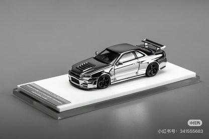 MOTORHELIX 1:64 Diecast GT Show for GT-R (R34) Custom Electroplating Silver Toys Car Model Gifts