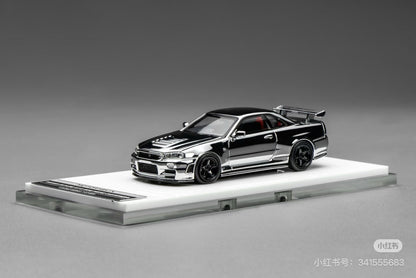 MOTORHELIX 1:64 Diecast GT Show for GT-R (R34) Custom Electroplating Silver Toys Car Model Gifts