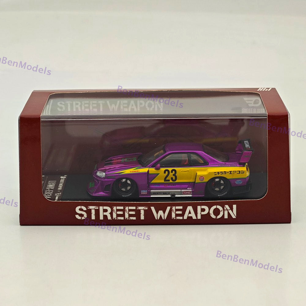 1:64 SW Skyline GTR LBWK ER34 #23 Electroplated Purple Sports Model Diecast