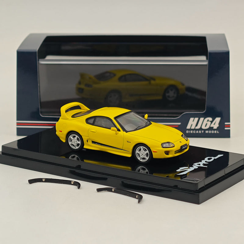 Hobby Japan 1/64 Toyota SUPRA RZ JZA80 GENUINE CUSTOMIZED VER with ActiveSpoiler Yellow HJ643042Y Diecast Models Car Collection