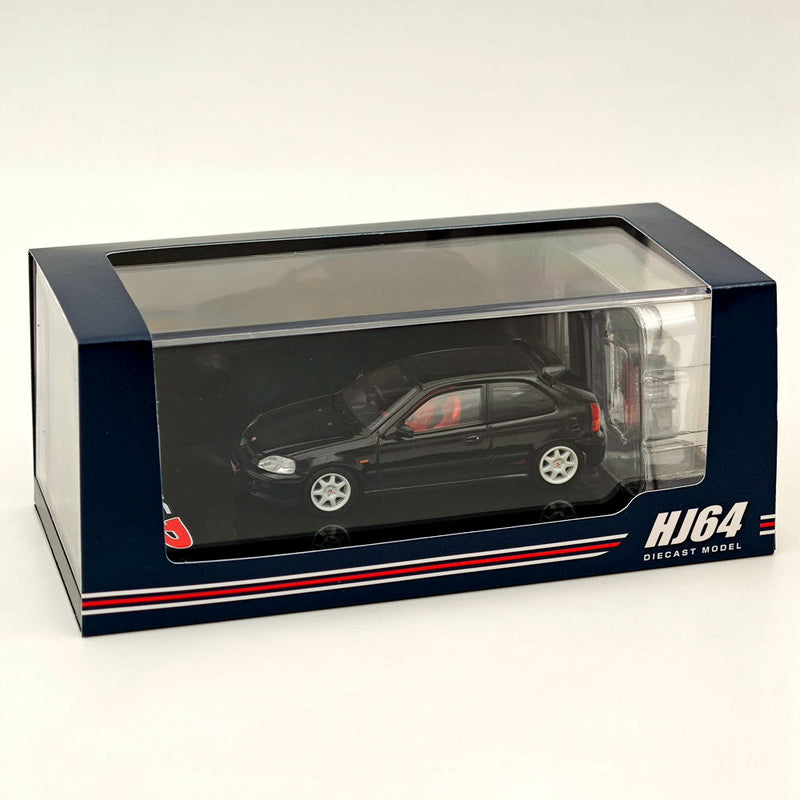 Hobby Japan 1:64 Honda CIVIC TYPE R (EK9) 1997 Starlight Black Pearl with Engine HJ643016ABK Diecast Car Model Collection