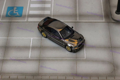 Pre-sale SH 1/64 E46 Chrome Black with BBS & Original Wheels Diecast Model Car