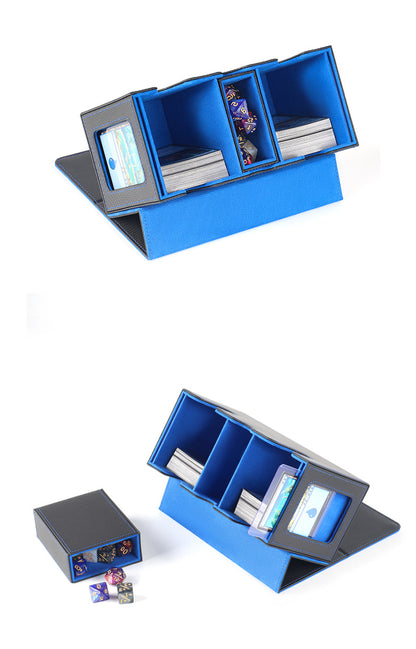 Dual Grid Magnetic Flip Card Box Grid Texture PU Card Holder Portable Trading Card Organizer Storage Box
