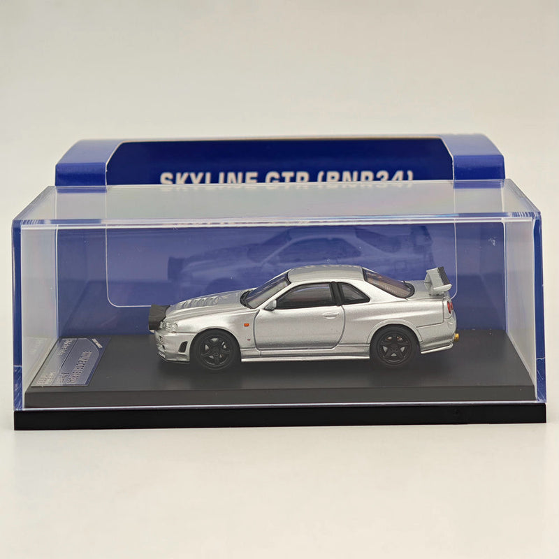 STREET WARRIOR 1/64 Nissan Skyline GTR BNR-34 Z-Tune Silver High REV Series Diecast Models Car Toy Limited 599 Collection