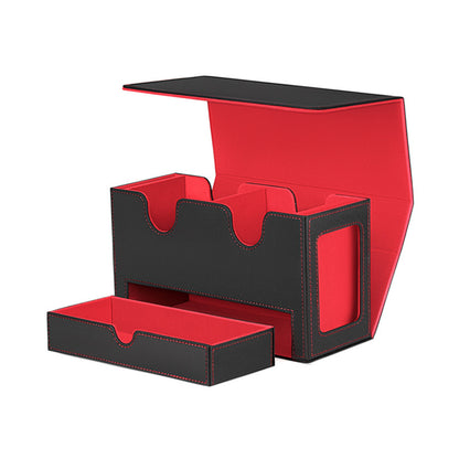 Magnetic PU Dual Slot Card Deck Box with Display Window & Detachable Dice Drawer for PTCG CCG OCG TCG