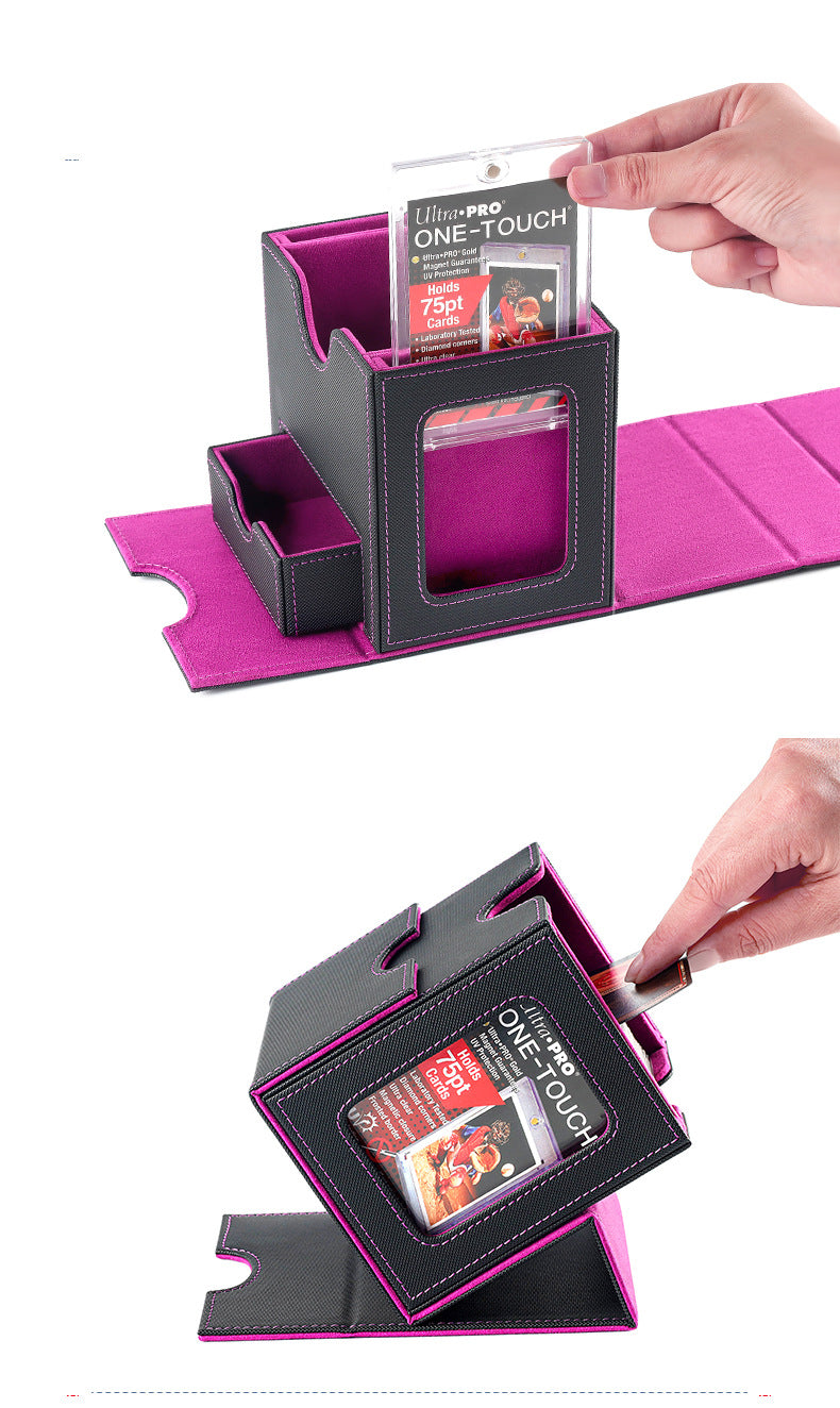 Magnetic PU Vertical Double Deck Box with View Window & Detachable Dice Drawer for PTCG CCG OCG TCG 35PT Slabs