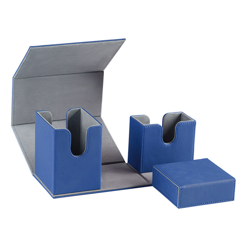 Portable Magnetic Flip Trading Card Box Grid Texture PU Leather Card Organizer Multi-function Game Card Storage Deck Case