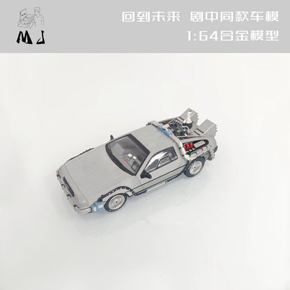 Nouveau MJ 1/64 Retour vers le futur Time Machine Miniature Diecast Toys Modèles de voitures Collection Cadeaux Édition limitée 