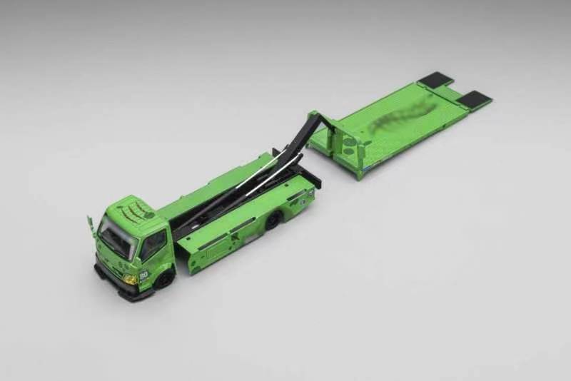 Pre-Order MEGA GEAR 1:64 Pink Green Dinosaur Custom Tow Truck Full Ground Trailer MG Alloy Model car