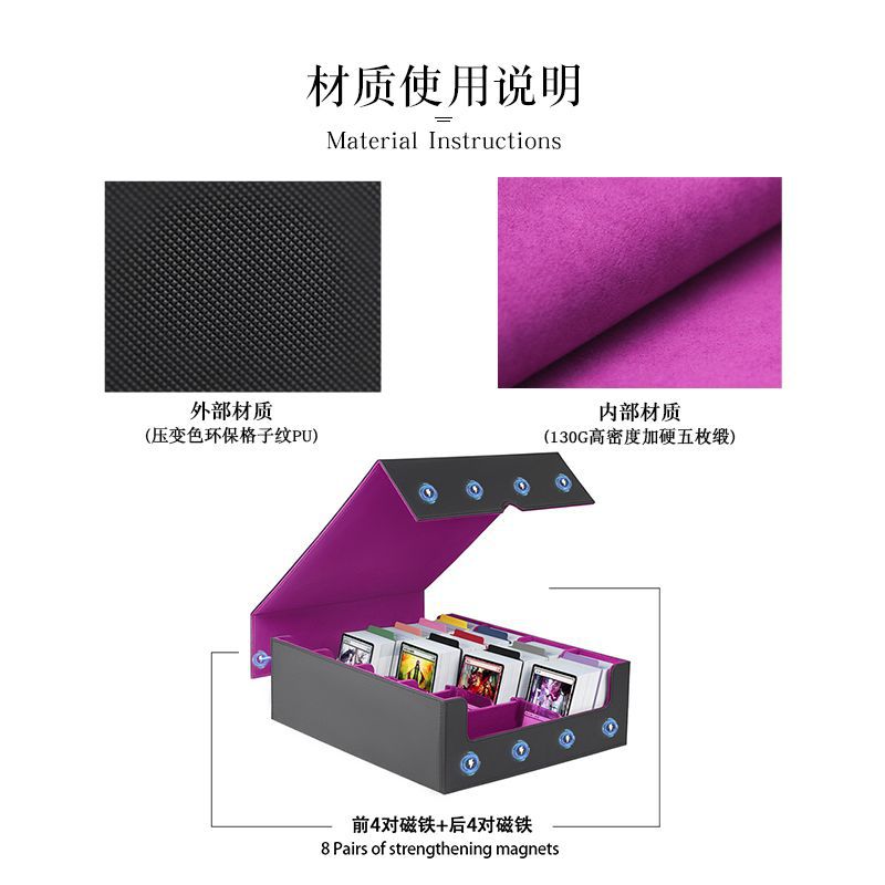 Large Capacity 4 Slot Magnetic PU Trading Card Storage Box Multi Compartment Organizer For TCG Collectible Cards