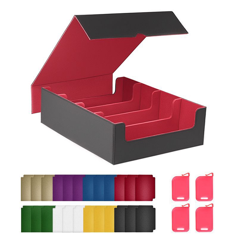 Large Capacity 4 Slot Magnetic PU Trading Card Storage Box Multi Compartment Organizer For TCG Collectible Cards