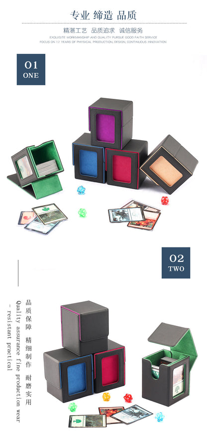 Upgraded Magnetic PU Vertical Deck Box with Front View Window for TCG CCG Sports Trading Cards