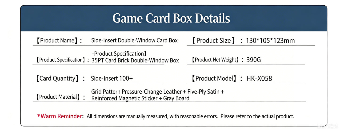 Side-Loading Window Card Deck Box 100+ PU Leather Magnetic TCG Card Storage