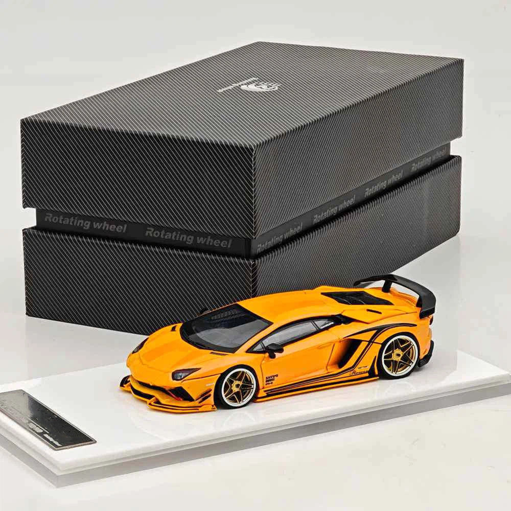 Rotating Wheel 1:64 Aventador S Rowen Supercar Yellow Diecast Alloy Collectible Model Car