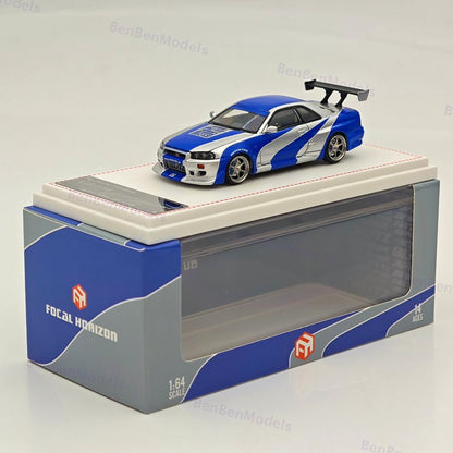 1/64 FH Nissan Skyline R34 GTR Silver Blue Diecast Model Car Limited Collection