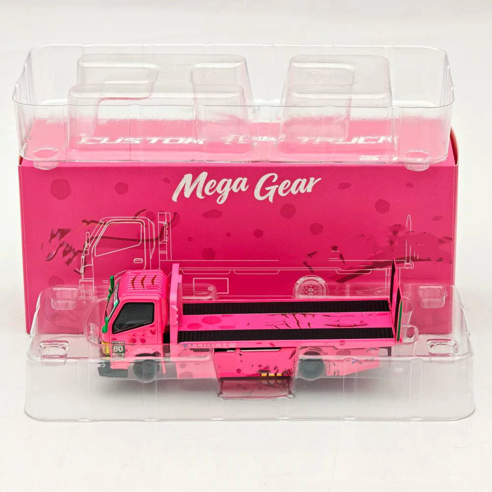 MEGA GEAR 1:64 Pink & Green Dinosaur Custom Tow Truck Full Ground Trailer Diecast Alloy Model Car Collectible
