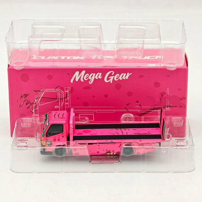 MEGA GEAR 1:64 Pink & Green Dinosaur Custom Tow Truck Full Ground Trailer Diecast Alloy Model Car Collectible