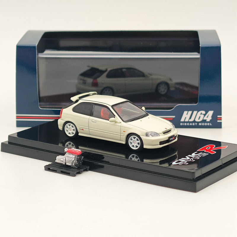 Hobby Japan 1:64 Honda CIVIC TYPE R (EK9) 1997 Championship White with Engine HJ643016AW Diecast Models Car Collection US