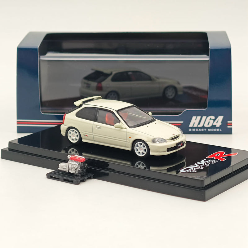 Hobby Japan 1/64 Honda CIVIC TYPE R (EK9) 1997 Championship White with Engine HJ643016AW Diecast Models Car Collection